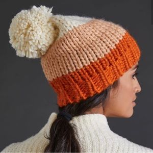 Anthropologie color block hat with pompon